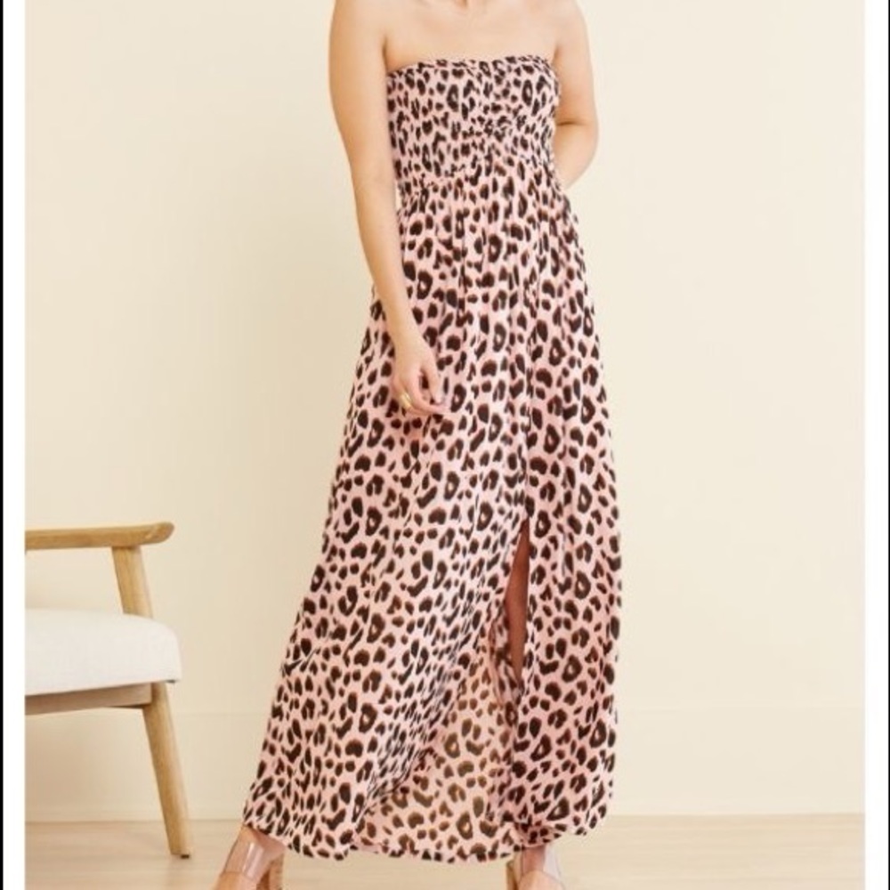 NWT Tiare Hawaii Leopard Smocked Maxi Dress Sz. S